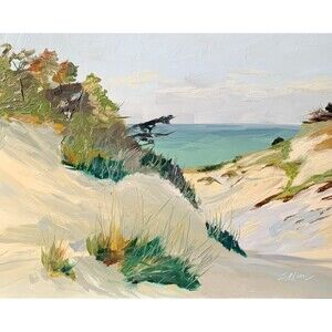Original Oil Painting Seascape Sand Dunes & Grass Coastal Art Summer 8x10 Signed